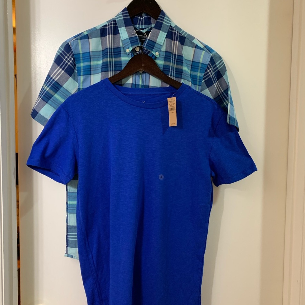 AE plaid button down shirt and  T-Shirt